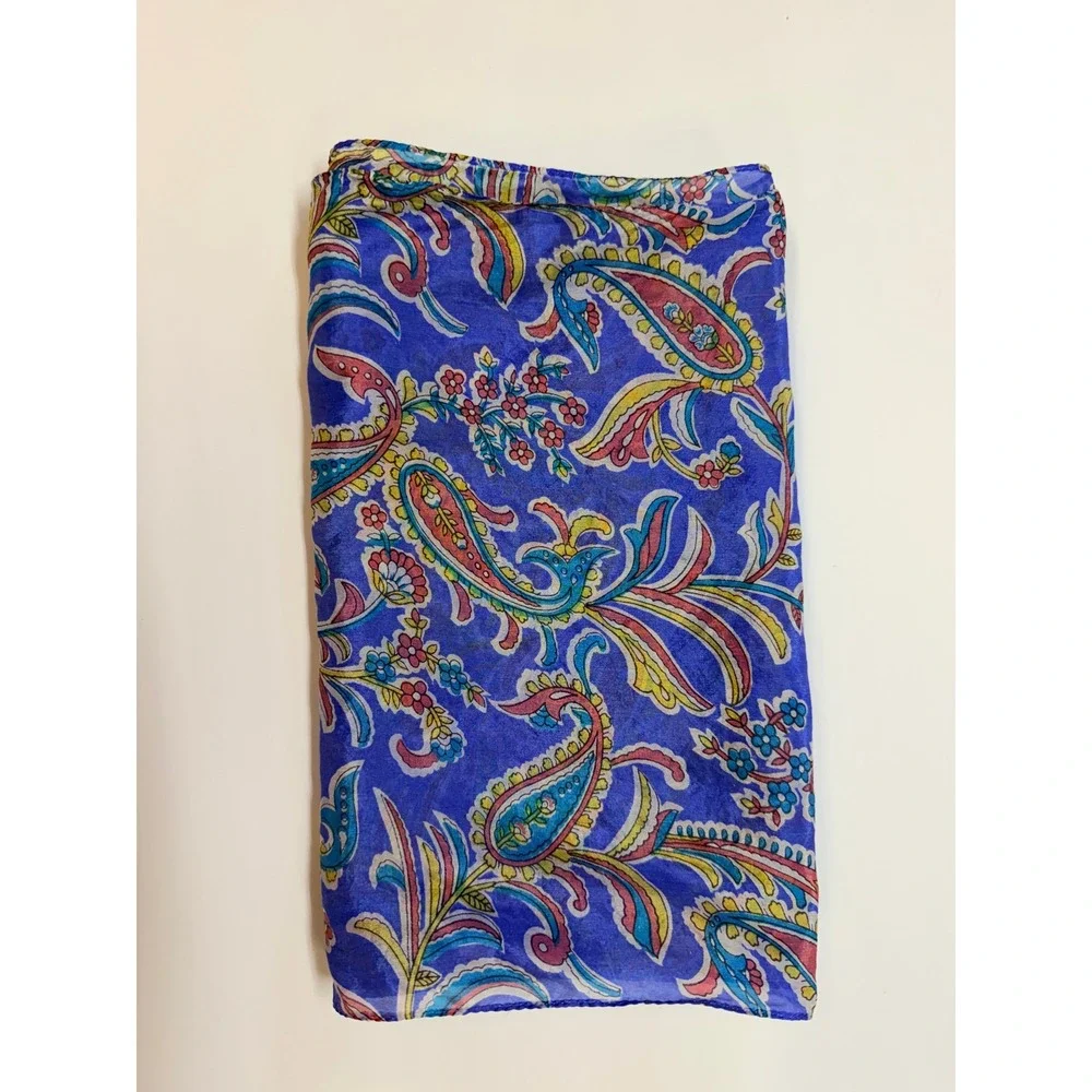 Vintage Washington Gallery Silk Scarf Paisley Floral Blue Pink Preppy Luxury